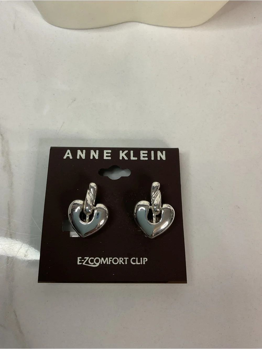 🌟🌟 Anne Klein Silver Heart Clip-On Earrings with Twisted Hoops